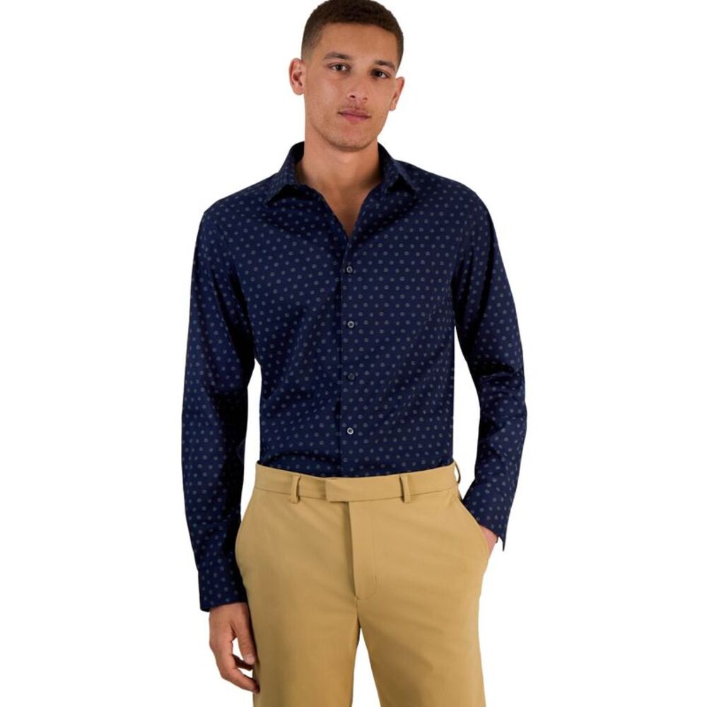 Alfani Mens Geo Print Button Down Dress Shirt, NWT